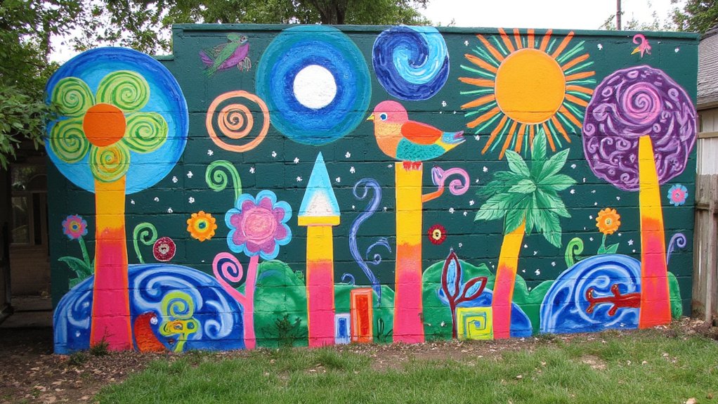 vibrant abstract backyard mural